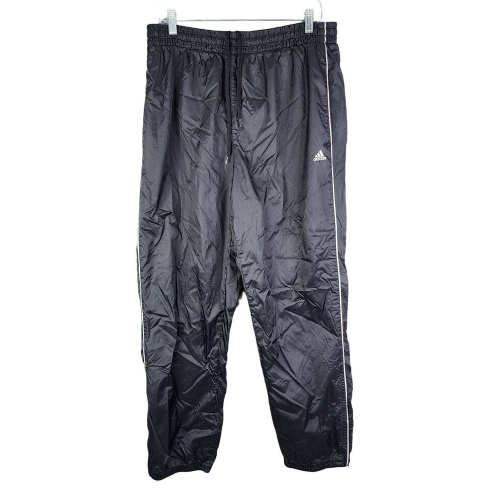 Mens Vintage Black Adidas 100% Nylon Track Pants 31" Inseam Windbreaker Size L